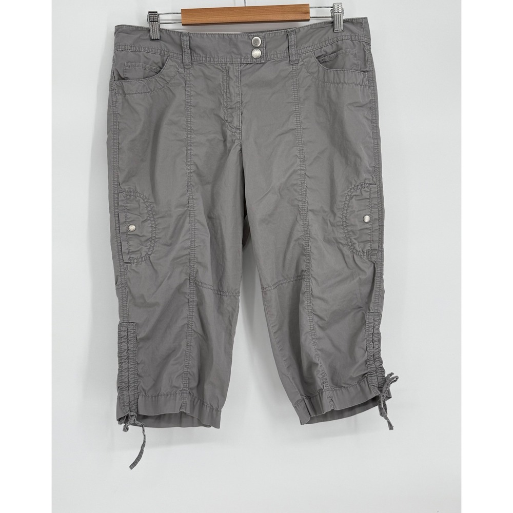 Ann Taylor LOFT Marisa Gray Cargo Capri Pants Womens Sz 12‎ Cotton Cinched Hem